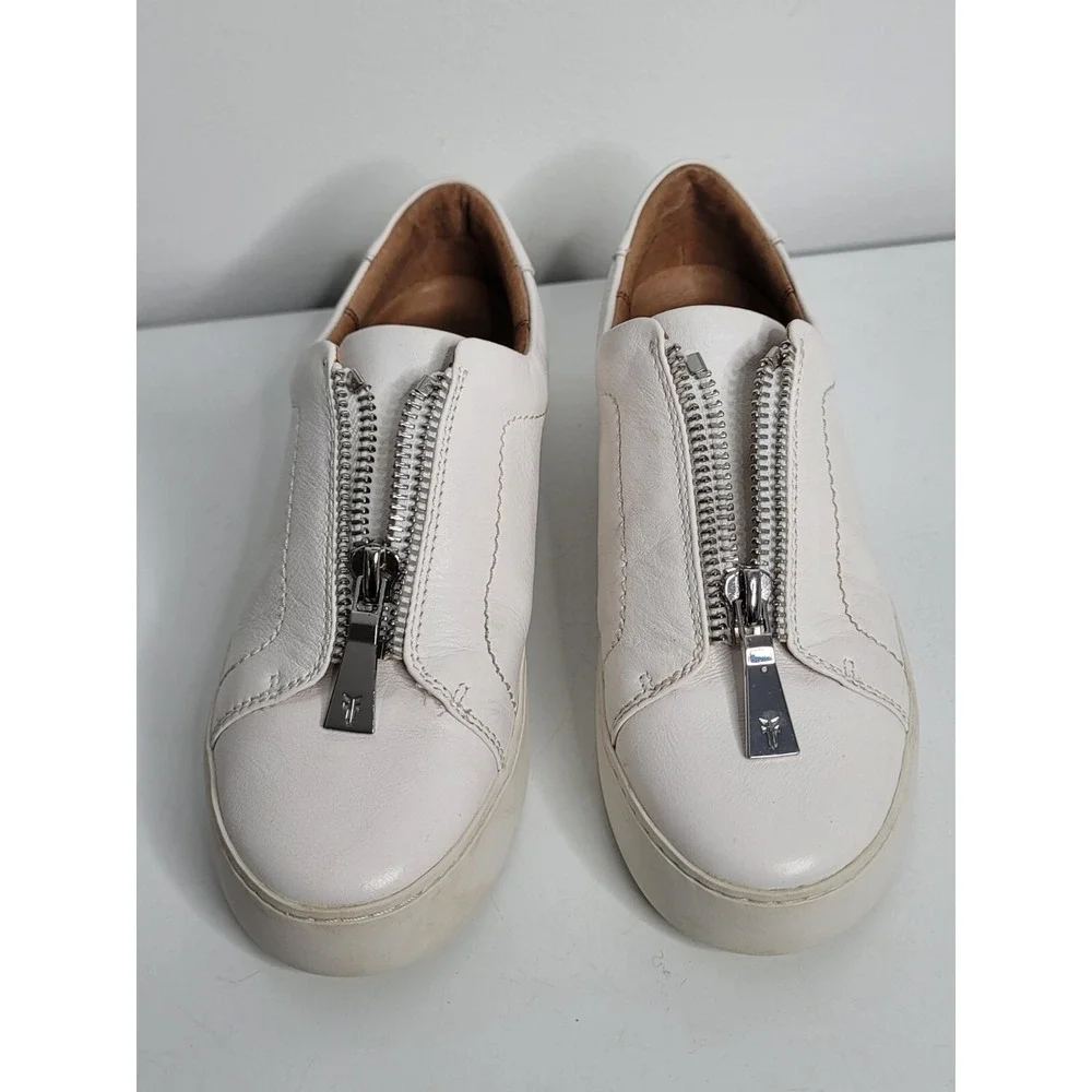 Frye Sneakers Womens Size 8.5 M Lena Zip Low White Leather 3471320